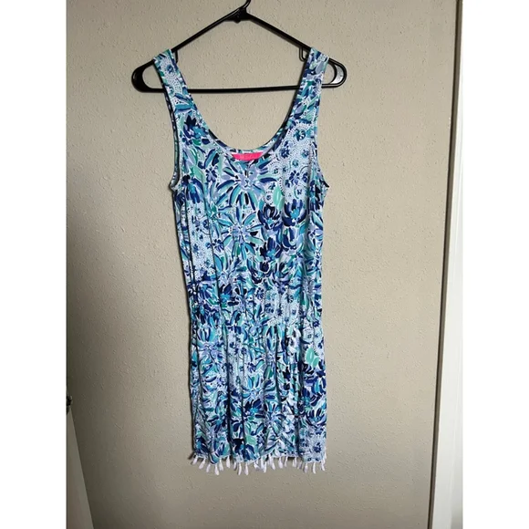 Women's Lilly Pulitzer Faux Dress Romper Size S Blue Floral Sleeveless - Picture 3 of 10